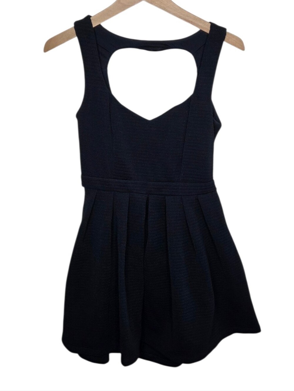 Poof Couture Black Textured Mini Dress with Heart Cutout Back Detail Size Medium